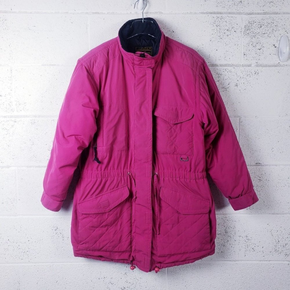VTG 90s Eddie Bauer Womens L Puffer Jacket Pink Goose Down Insulated Outerwear